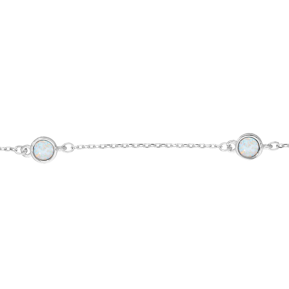 Bracelet en argent rhodi� cha�ne avec 3 opales blanches rondes de synth�se 16,5+3cm - Vue 1