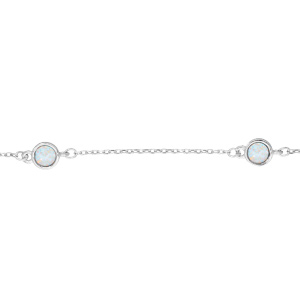 Bracelet en argent rhodié chaîne avec 3 opales blanches rondes véritable 16,5+3cm - Vue 1