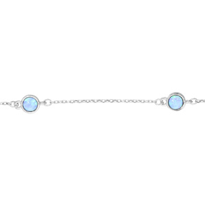 Bracelet en argent rhodi chane avec 3 opales bleues rondes de synthse 16,5+3cm - Vue 1