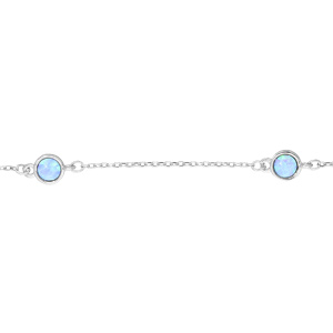 Bracelet en argent rhodié chaîne avec 3 opales bleues rondes véritable 16,5+3cm - Vue 1