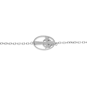 Bracelet en argent rhodi chane avec ovale motif croix 16+2cm - Vue 1