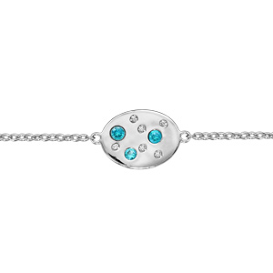 Bracelet en argent rhodié chaîne avec ovale orné d\'oxydes blancs et bleu ciel disséminés - longueur 16cm + 3cm de rallonge - Vue 1