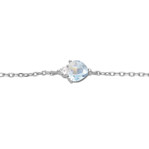 Bracelet en argent rhodi chane avec oxyde bleu clair forme coeur et 1 oxyde blanc 16+3cm - Vue 1