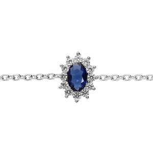 Bracelet en argent rhodi chane avec oxyde bleu royal contour en oxydes blancs 16+3cm - Vue 1