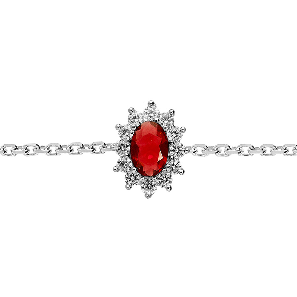 Bracelet en argent rhodi� cha�ne avec oxyde rouge contour en oxydes blancs 16+3cm - Vue 1