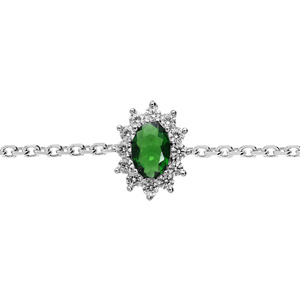 Bracelet en argent rhodi chane avec oxyde vert contour en oxydes blancs 16+3cm - Vue 1