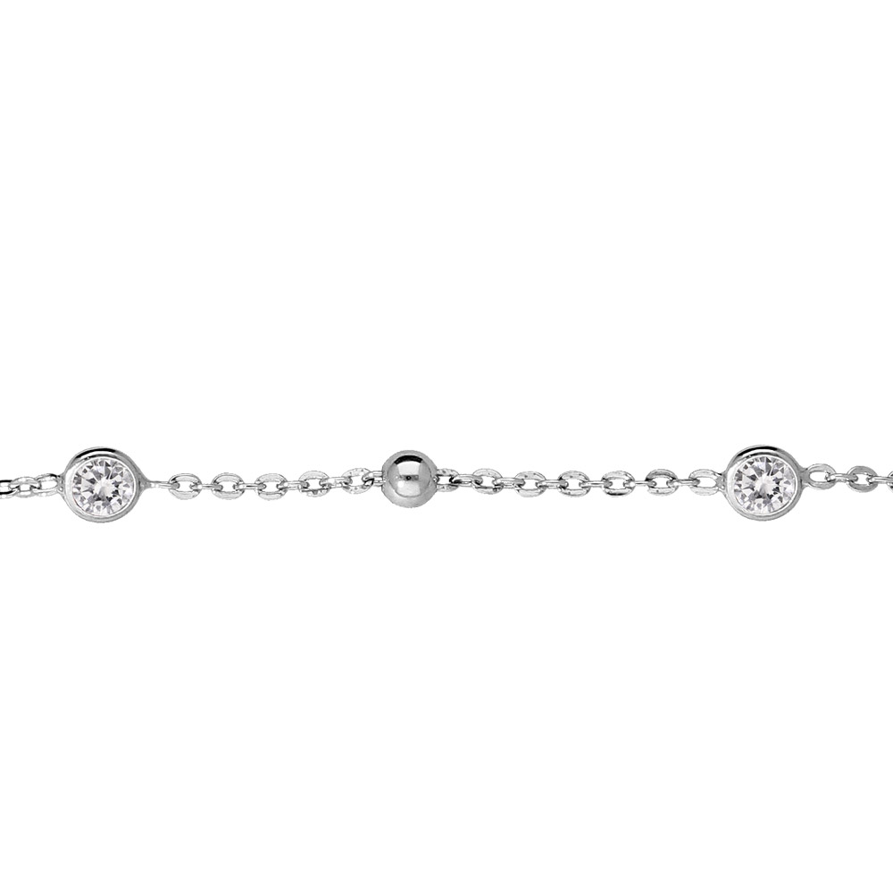 Bracelet en argent rhodi� cha�ne avec oxydes blancs boules 16+3cm - Vue 1