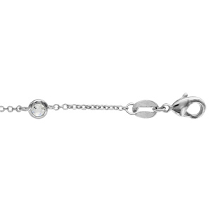 Bracelet en argent rhodi chane avec 5 oxydes blancs sertis clos - longueur 16,5cm + 2cm de rallonge - Vue 1