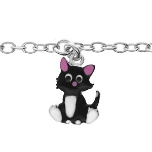 Bracelet en argent rhodi chane avec pampille chat et motifs infini 12,5+3cm - Vue 1