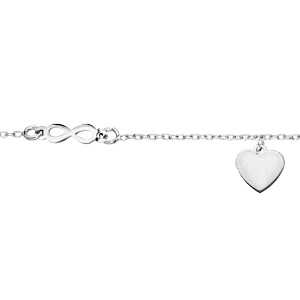Bracelet en argent rhodi chane avec pampille coeur et infini 16+3cm - Vue 1