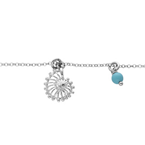 Bracelet en argent rhodi chane avec pampille coquillage et perle couleur truquoise 16+3cm - Vue 1