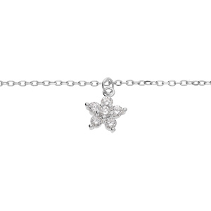 Bracelet en argent rhodi chane avec pampille fleur en oxydes blancs 15+3cm - Vue 1