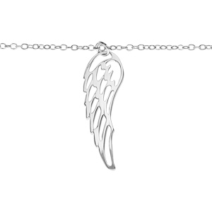 Bracelet en argent rhodié chaîne avec pampille longue aile ajourée - longueur 16cm + 3cm de rallonge - Vue 1