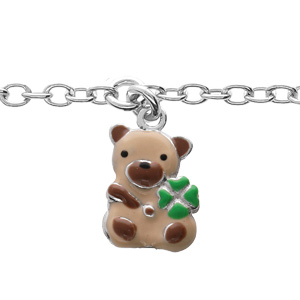 Bracelet en argent rhodi chane avec pampille ourson et motifs infini 12,5+3cm - Vue 1