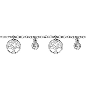 Bracelet en argent rhodi chane avec 3 pampilles arbre de vie ajour et 2 oxydes blancs sertis clos - longueur 16cm + 3cm de rallonge - Vue 1