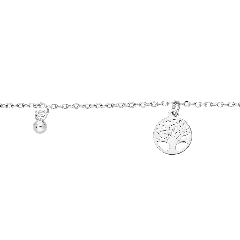 Bracelet en argent rhodi� cha�ne avec pampilles arbre de vie et boules 16+3cm - Vue 1