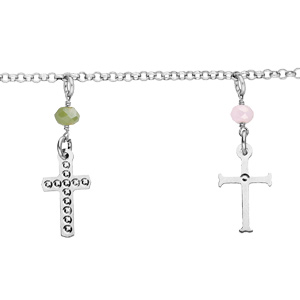 Bracelet en argent rhodi chane avec pampilles Croix et perles colores 16+3cm - Vue 1