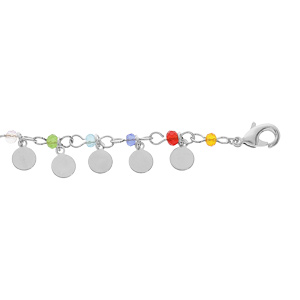 Bracelet en argent rhodi chane avec pampilles et perles multi couleurs 17+3cm - Vue 1