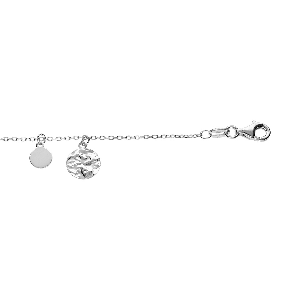 Bracelet en argent rhodi� cha�ne avec pampilles pastilles lisses et martel�e 16+3cm - Vue 1