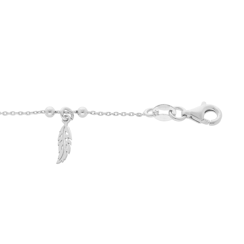 Bracelet en argent rhodi� cha�ne avec pampilles plumes 16+3cm - Vue 1
