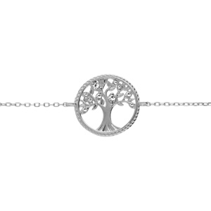 Bracelet en argent rhodi chane avec pastille arbre de vie contour perl et oxydes blancs 16+2cm - Vue 1