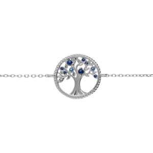 Bracelet en argent rhodi chane avec pastille arbre de vie contour perl et oxydes dgrad bleu 16+2cm - Vue 1