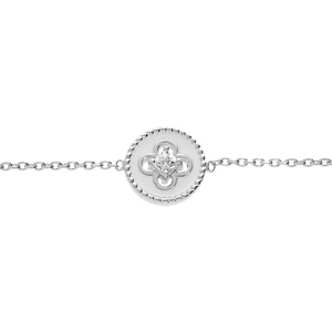 Bracelet en argent rhodi chane avec pastille blanche motif croix oxydes blancs sertis 16+2cm - Vue 1