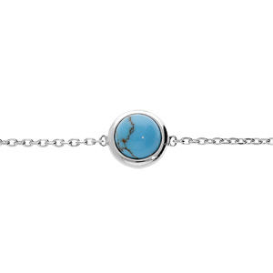 Bracelet en argent rhodi chane avec pastille couleur turquoise 16+2cm - Vue 1
