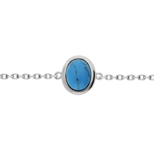 Bracelet en argent rhodi chane avec pastille couleur turquoise (synthse) 16+3cm - Vue 1