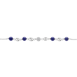 Bracelet en argent rhodi chane avec pastille diamante et boule de verre bleu 16+3cm - Vue 1