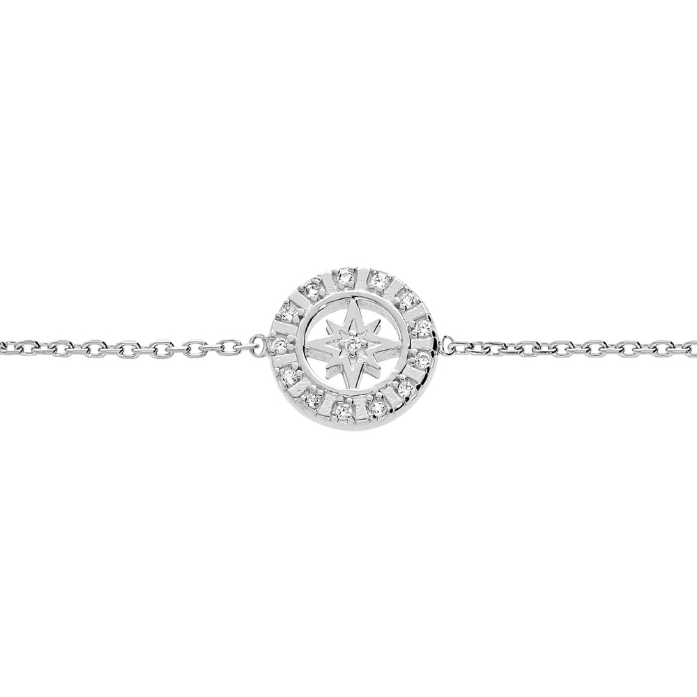 Bracelet en argent rhodi� cha�ne avec pastille �toile du nord et oxydes blancs sertis 16+2cm - Vue 1