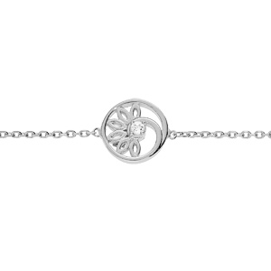 Bracelet en argent rhodi chane avec pastille fleur oxydes blancs sertis 16+2cm - Vue 1