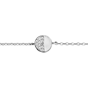 Bracelet en argent rhodi  chane avec pastille oxydes blancs sur demi face longueur 16+3cm - Vue 1
