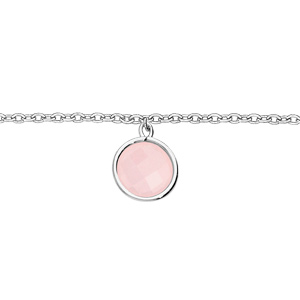 Bracelet en argent rhodié chaîne avec pastille pierre ronde rose 16+2cm - Vue 1