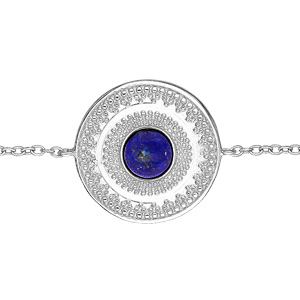 Bracelet en argent rhodi chane avec pastille ronde et Lapis Lazuli vritable 16+2cm - Vue 1