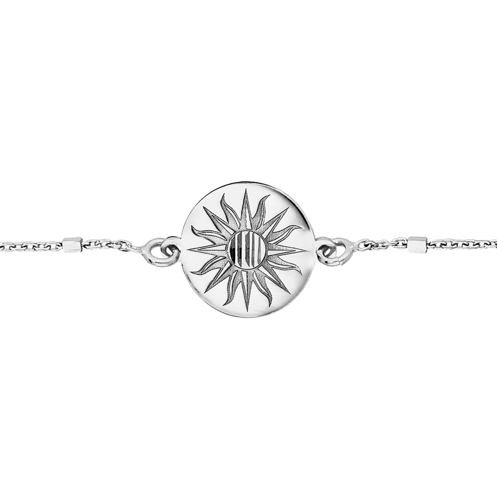 Bracelet en argent rhodi� cha�ne avec pastille soleil 17+3cm - Vue 1
