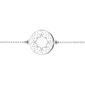 Bracelet en argent rhodié chaîne avec pastille soleil au centre 17+3cm - Vue 1