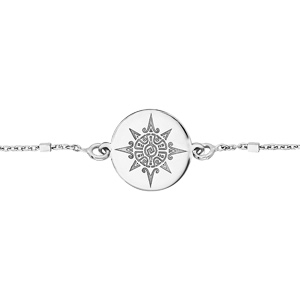 Bracelet en argent rhodié chaîne avec pastille soleil stylisé 17+3cm - Vue 1