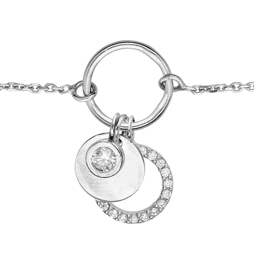 Bracelet en argent rhodi� cha�ne avec pastilles suspendues et oxydes blancs 16+3cm - Vue 1