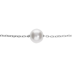 Bracelet en argent rhodié chaîne avec Perle de Culture d\'eau douce 7mm blanche 15+4cm - Vue 1
