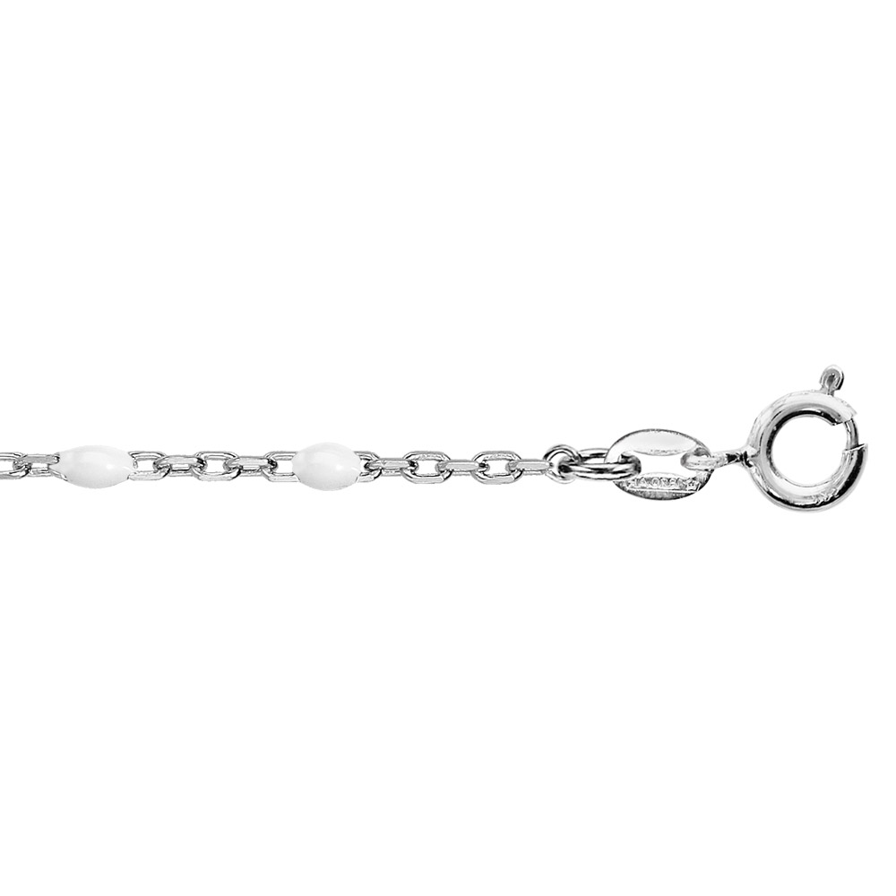 Bracelet en argent rhodi� cha�ne avec perles blanches 15+3cm - Vue 1