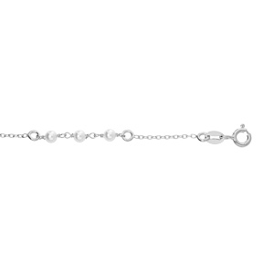 Bracelet en argent rhodi chane avec 9 perles blanches de synthse 16+3cm - Vue 1