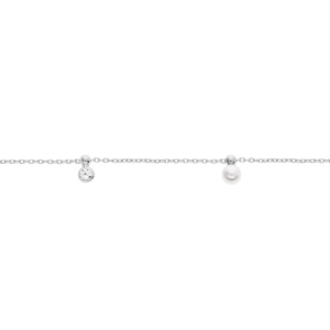 Bracelet en argent rhodi chane avec perles blanches de synthse et oxydes blancs sertis 16+3cm - Vue 1