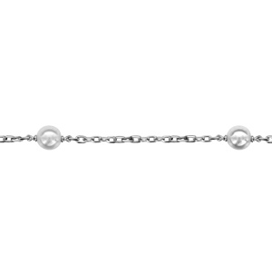 Bracelet en argent rhodi chane avec 3 perles blanches d\'eau douce 16cm + 3cm - Vue 1