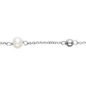 Bracelet en argent rhodi chane avec perles blanches d\'eau douce et perles grises 17+4cm - Vue 1