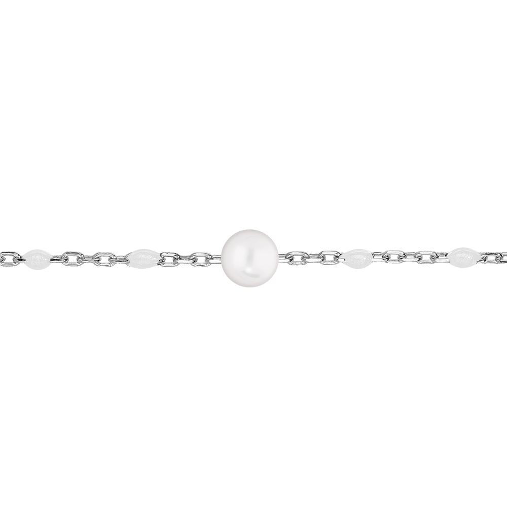 Bracelet en argent rhodi chane avec perles blanches et pierre de lune vritable 16+3cm - Vue 1