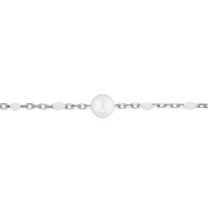 Bracelet en argent rhodi chane avec perles blanches et pierre de lune vritable 16+3cm - Vue 1
