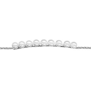 Bracelet en argent rhodié chaîne avec 9 perles blanches synthétiques - longueur 16cm + 2cm de rallonge - Vue 1