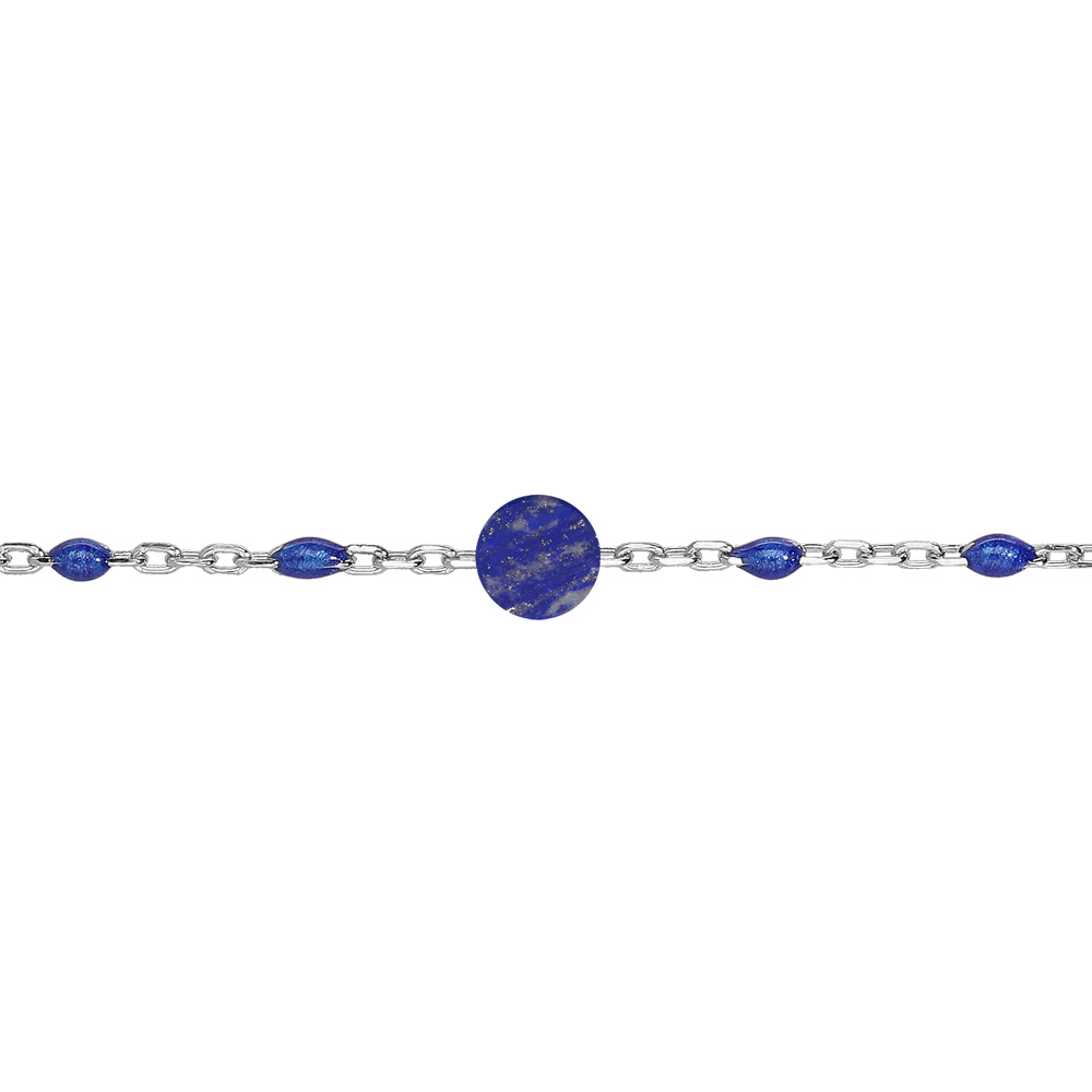 Bracelet en argent rhodi� cha�ne avec perles bleues fonc� et pierre Lapis Lazuli v�ritable 16+3cm - Vue 1