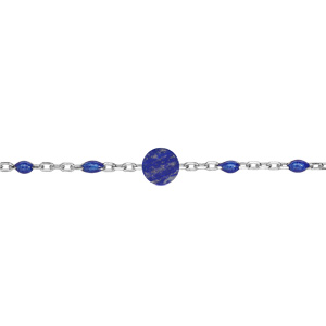 Bracelet en argent rhodi chane avec perles bleues fonc et pierre Lapis Lazuli vritable 16+3cm - Vue 1